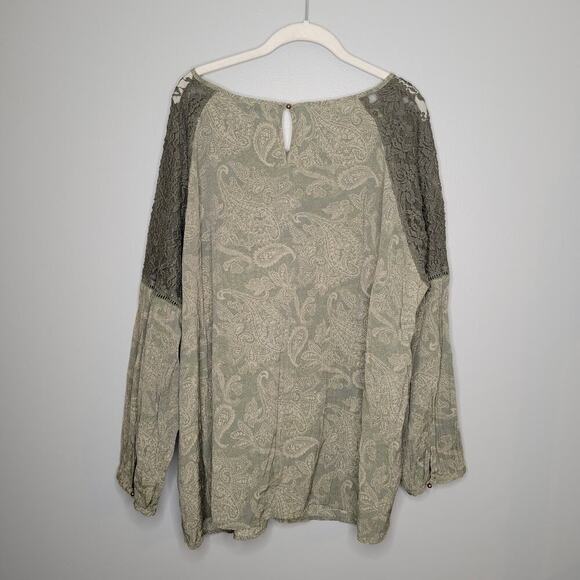 CJ Banks top women's size 3X green floral lace paisley print flowy boho shirt - Picture 5 of 11